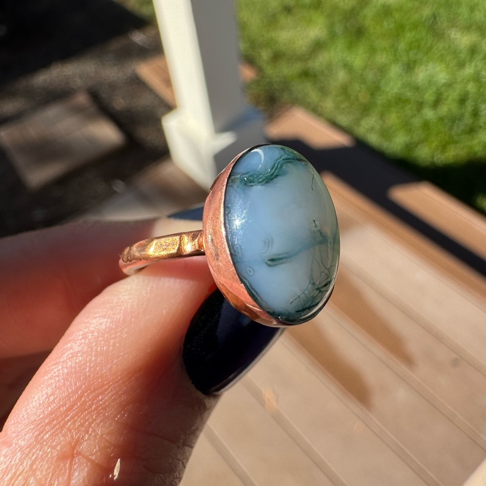 Moss Agate Sealed Copper Ring - image 4